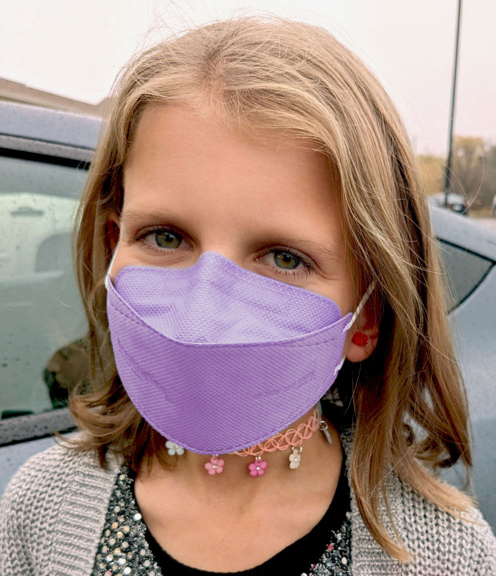 Girl wearing lavender purple breatheTeq KN95 respirator face mask in Canada