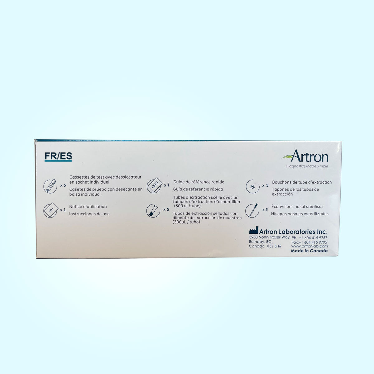 Artron COVID-19 Home / Pro Rapid Antigen Test (5 tests) - Made in Canada