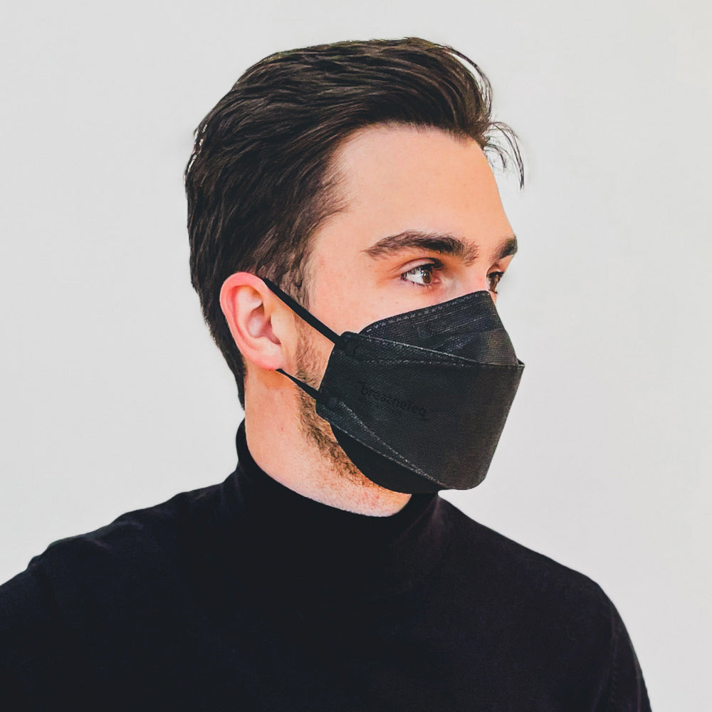 Extra Large KN95 Black Face Mask XL worn by a man with a beard