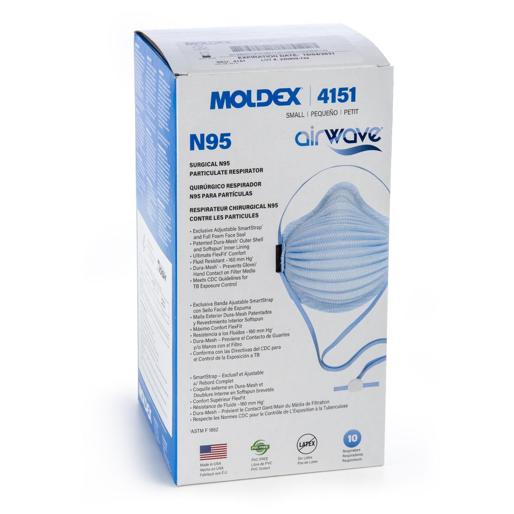 Moldex 4151 Airwave (Small) NIOSH N95 Healthcare Respirator Mask - Made in USA