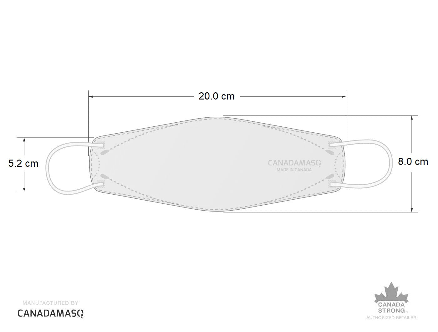 Dimensions of Canada Masq Q100 Medium healthcare CA-N95 respirator mask white