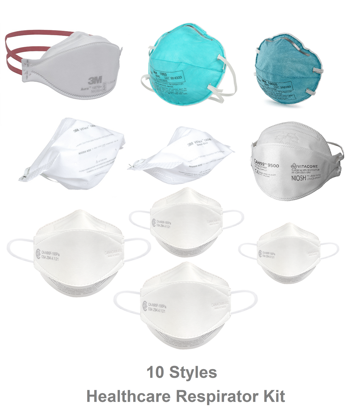 NIOSH N95 & CSA Sample Kit - Healthcare Respirators - 3M Aura Vflex