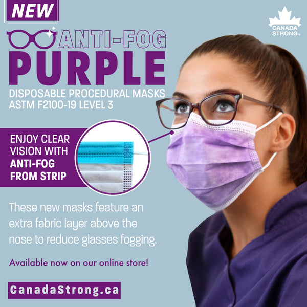 Strong Mask Purple Face Mask Surgical Mask Anti-Fog 3-ply Level 3 - Made in Canada