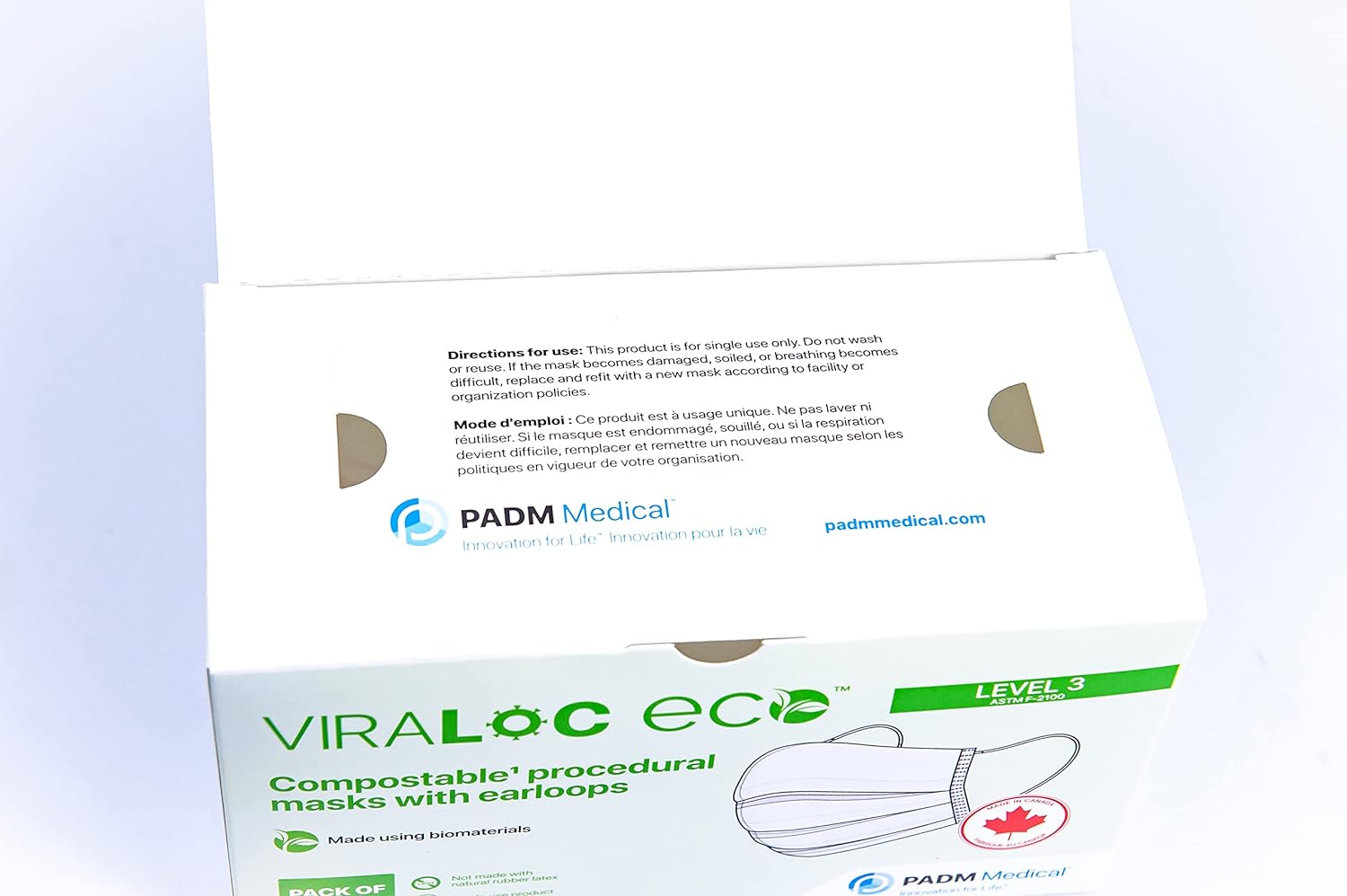 top view of Viraloc Eco box of masks