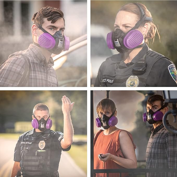 Canadian Men and Women in emergency wildfire region wearing Draeger Drager Wildland Forest Fire Smoke Respirator Mask Kit P100 NIOSH