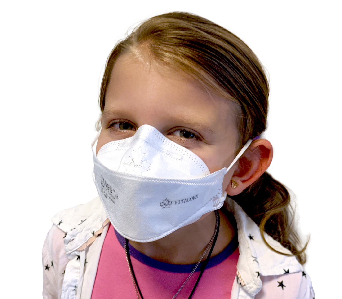 Child wearing Vitacore CAN99e Canadian respirator mask made in Canada