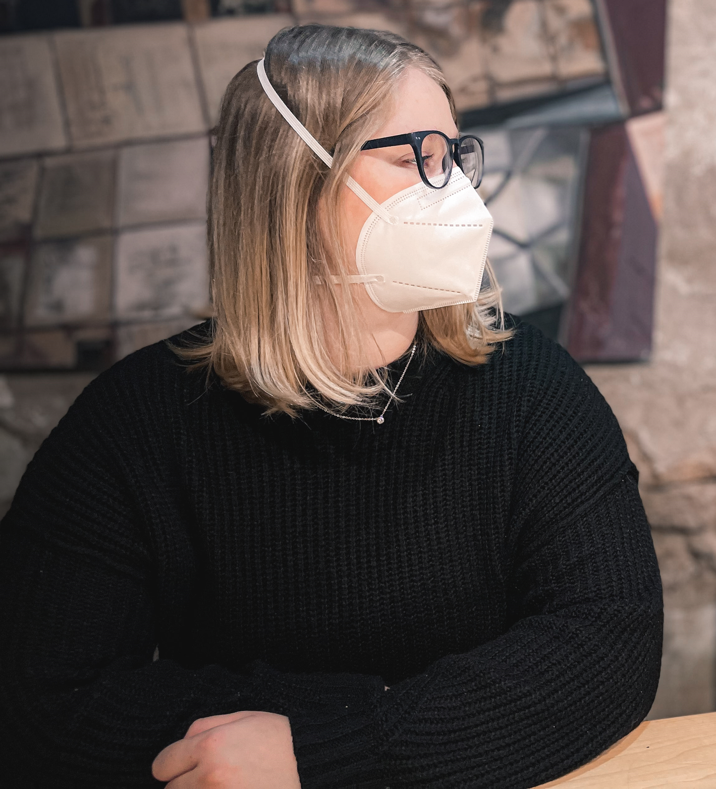 Woman wearing Layfield CSA-Certified 95PFE-L3 surgical respirator mask from Canada Strong Masks