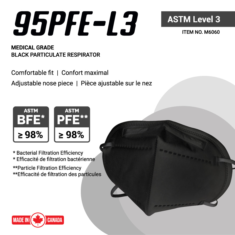 Layfield 95PFE-L3 Black KN95 Respirator Mask - Made in Canada