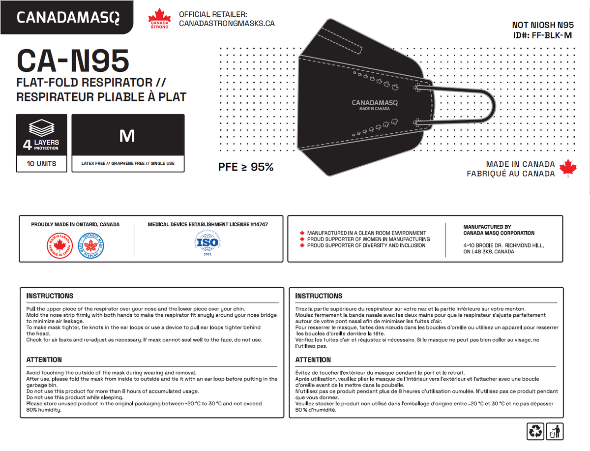 Strong Mask Canada Masq CA-N95 Medium Black Respirator Mask - Made in Canada ...