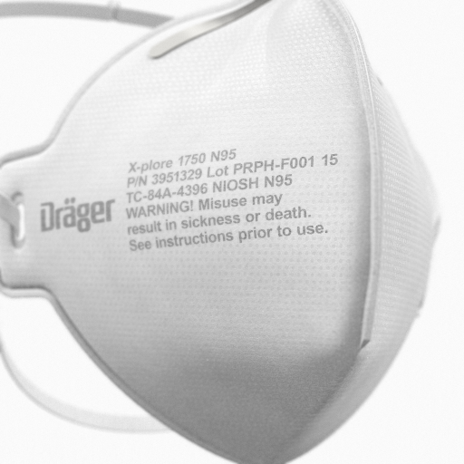 Draeger N95 NIOSH respirator mask markings view
