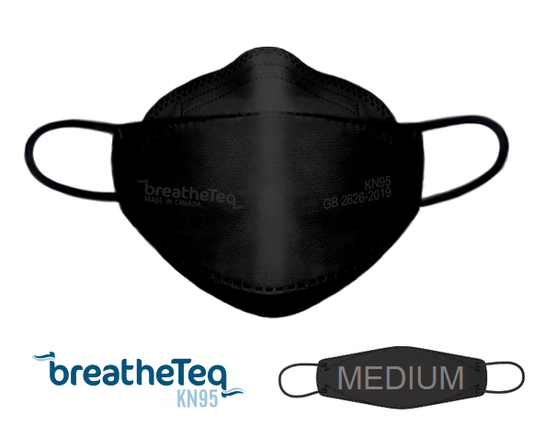 BreatheTeq KN95 adult black earloop mask for adults made in Canada